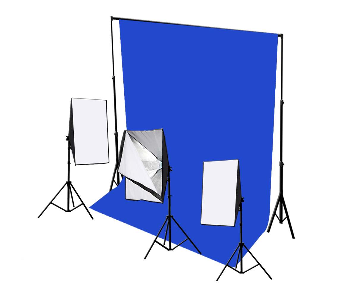 3 head 750w continuous softbox kit with chroma key backdrop