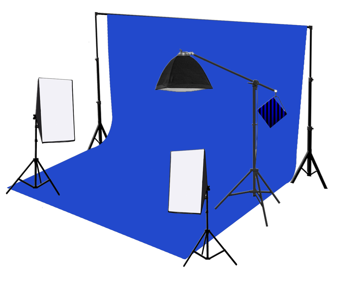 3 Head 750W Continuous Softbox Studio Lighting With Studio Backdrop & Boom Arm Equipment Kit
