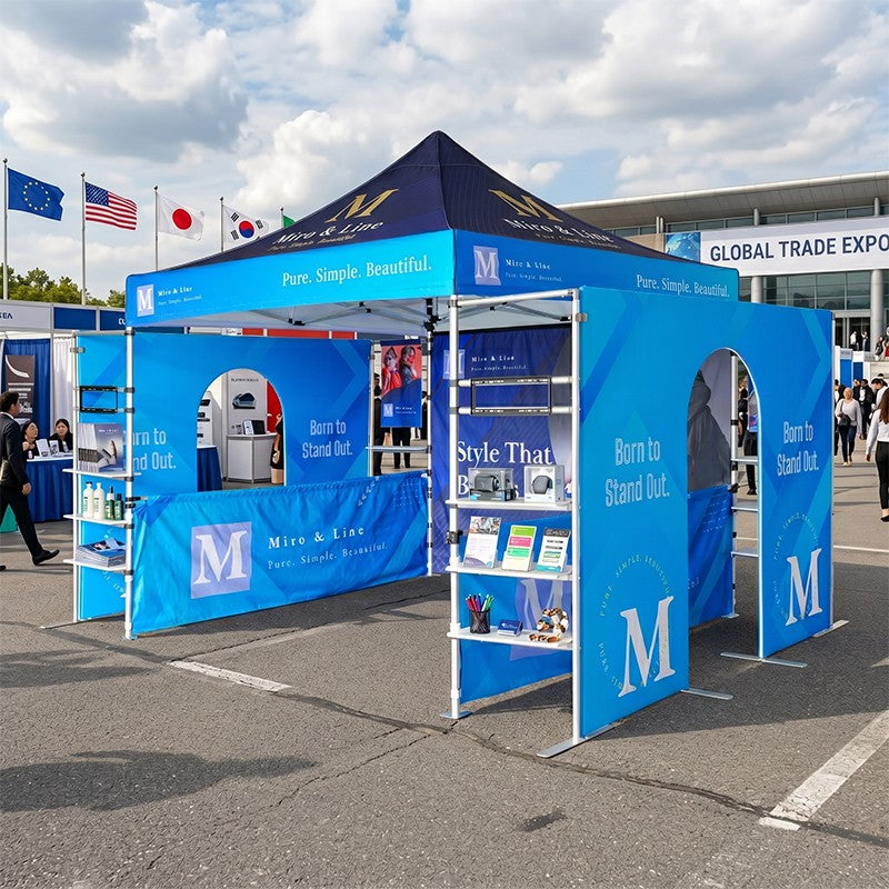 3m x 3m Fabric Canopy Kit A6 with Dual Arch Doorways & Quad Display Shelving