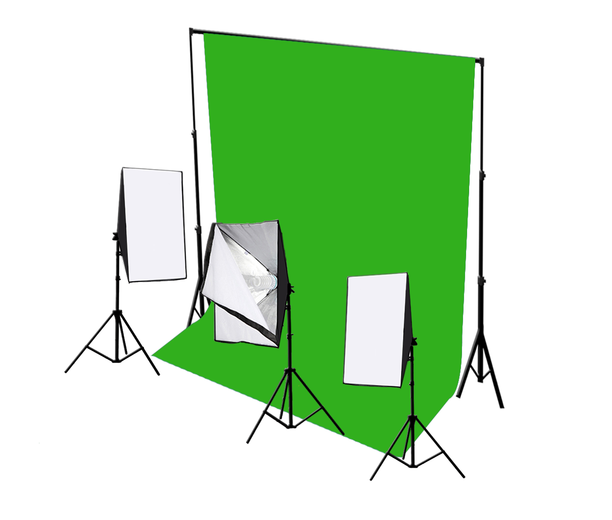 3 head 750w continuous softbox kit with chroma key backdrop