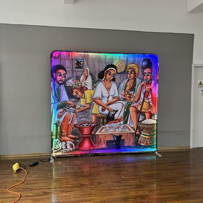 RGB Media Wall - tension fabric backdrop with integrated RGB LED lit frame