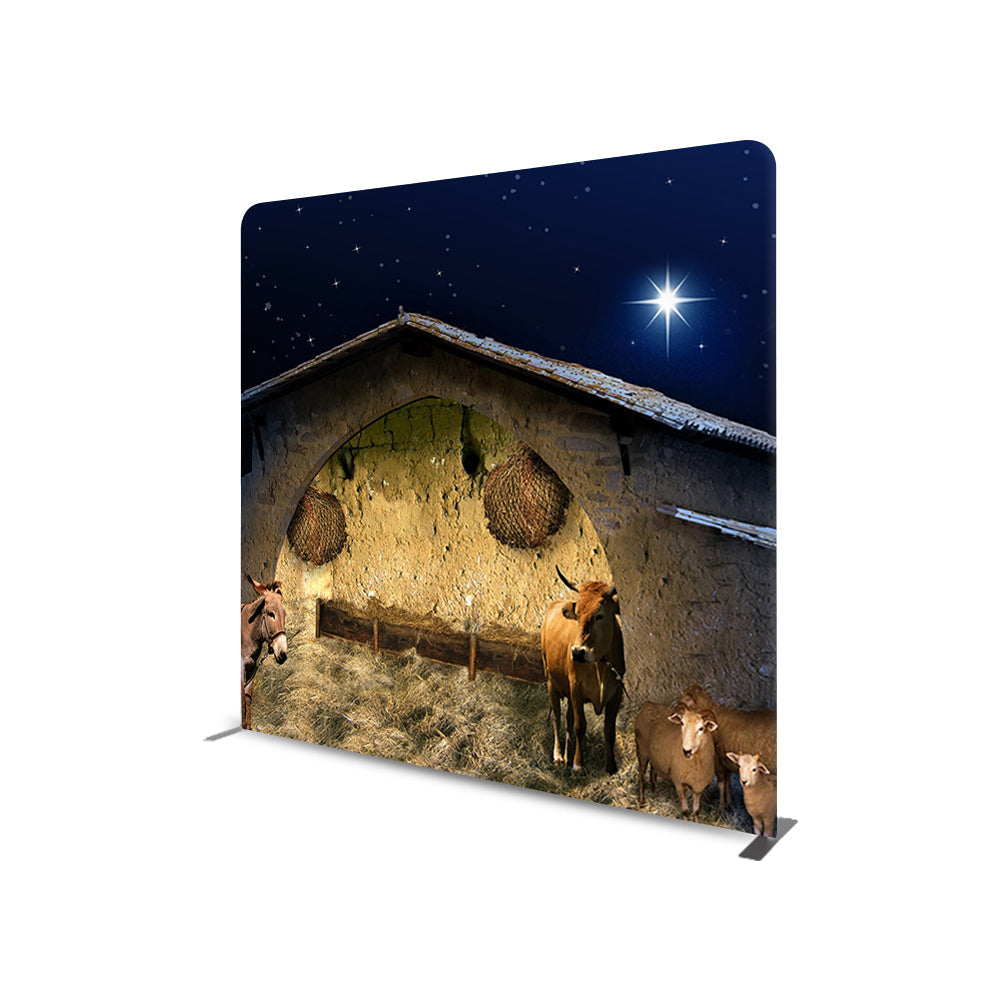 Christmas Stable STRAIGHT TENSION FABRIC MEDIA WALL - Backdropsource