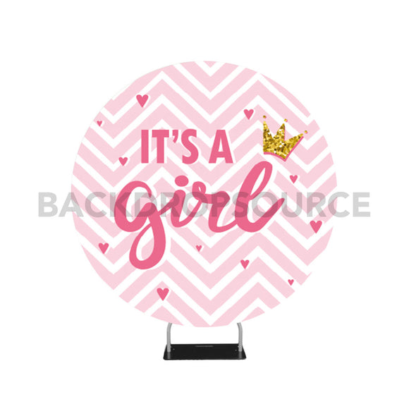 Its a Girl Baby Shower Themed Circle Round Photo Booth Backdrop - Backdropsource