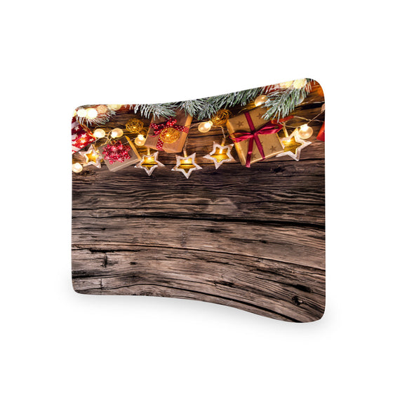 Christmas Decoration On Wooden CURVED TENSION FABRIC MEDIA WALL - Backdropsource