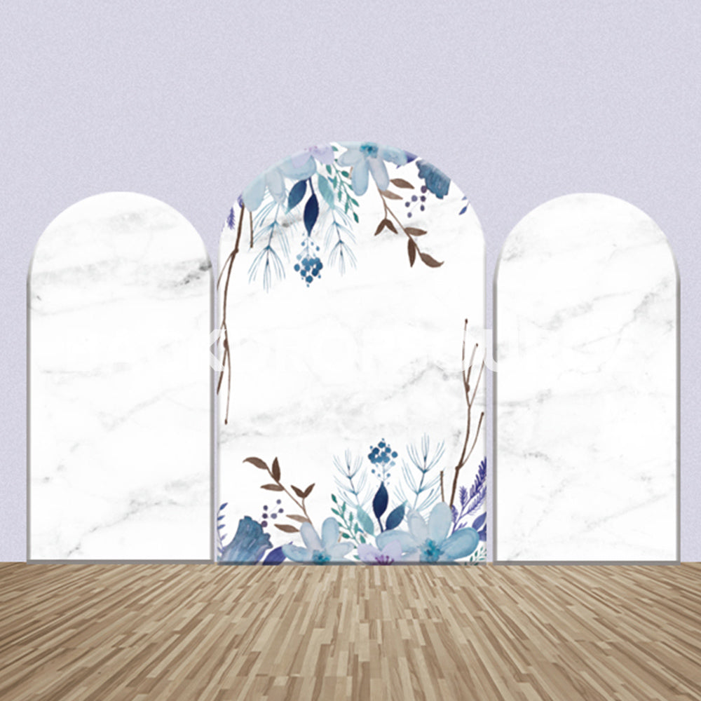 White Marble With Floral Arch Themed Party Backdrop Media Sets for Birthday / Events/ Weddings - Backdropsource