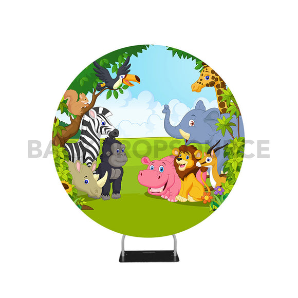Jungle Birthday Themed Circle Round Photo Booth Backdrop - Backdropsource