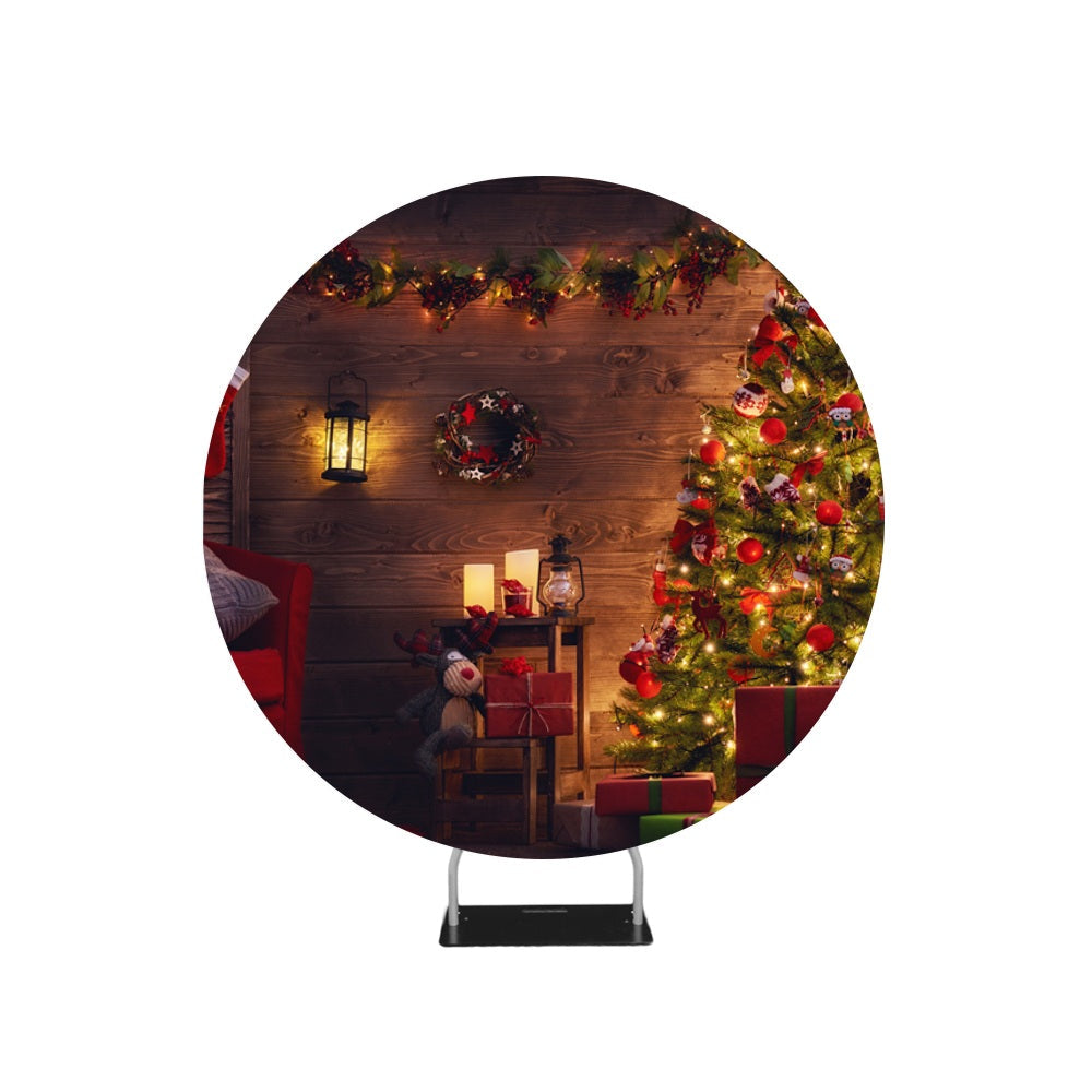 Beautiful Living Room Decorated for Christmas Circle Backdrop Stand - Backdropsource