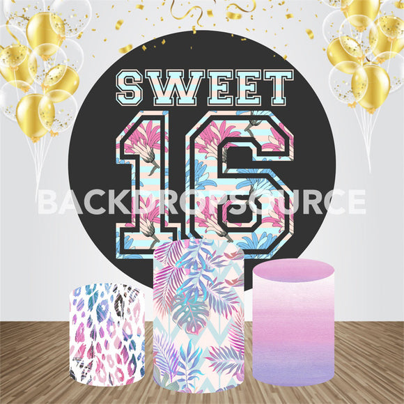 Sweet Sixteen Birthday Event Party Round Backdrop Kit - Backdropsource