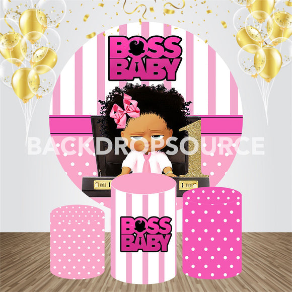 Boss Baby Girl Event Party Round Backdrop Kit - Backdropsource