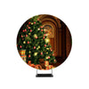 Bright Gold Balls On Christmas Tree Of Fir Or Spruce With String Rice Lights Bulbs Backdrop Circle backdrop stand - Backdropsource