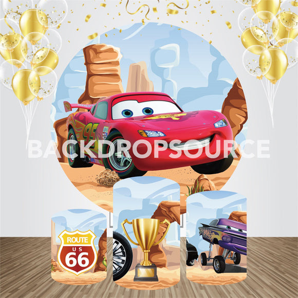 Cars Cartoon Themed Event Party Round Backdrop Kit - Backdropsource