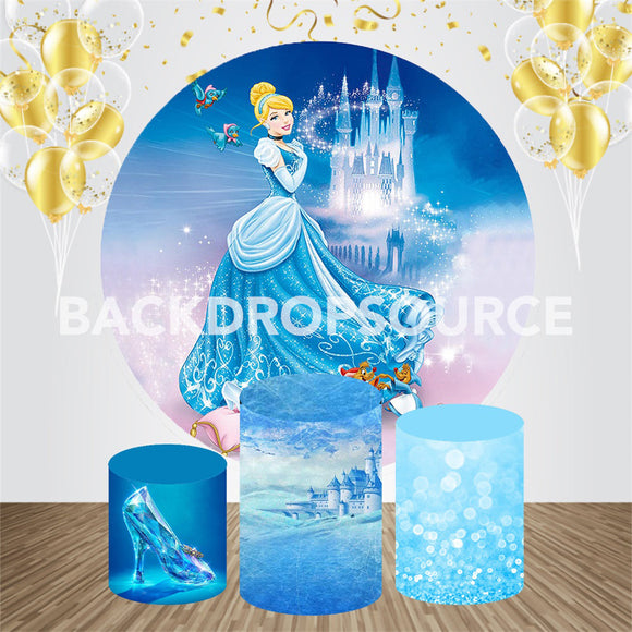 Blue Glittery Princess Event Party Round Backdrop Kit - Backdropsource