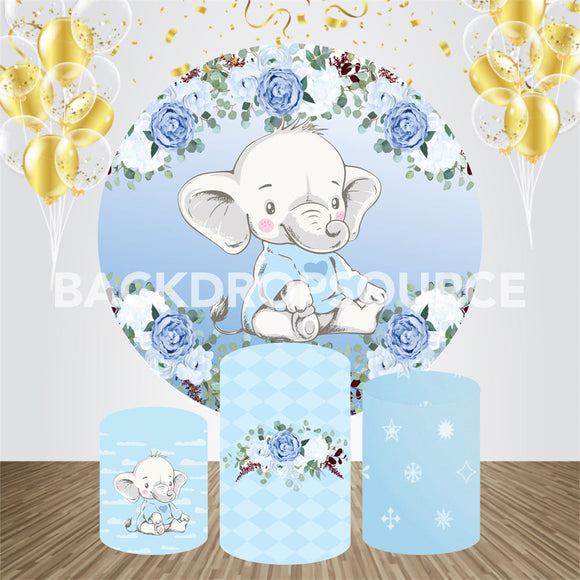 Cute Baby Elephant Themed Event Party Round Backdrop Kit - Backdropsource