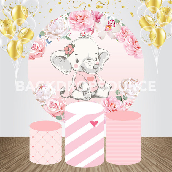 Pink Themed Baby Elephant Event Party Round Backdrop Kit - Backdropsource