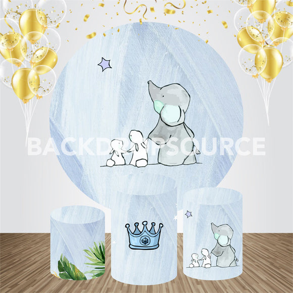 Cute Bunnies With Elephant Themed Event Party Round Backdrop Kit - Backdropsource