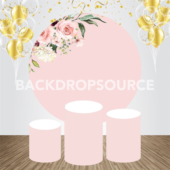 Pink Floral Themed Event Party Round Backdrop Kit - Backdropsource
