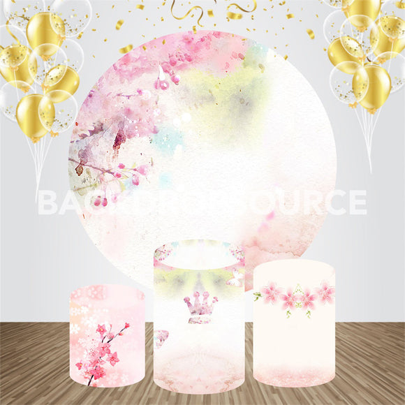 Pink Water Color Art  Event Party Round Backdrop Kit - Backdropsource