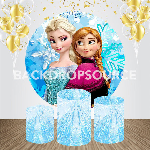 Frozen Princess Elsa And Anna Event Party Round Backdrop Kit - Backdropsource