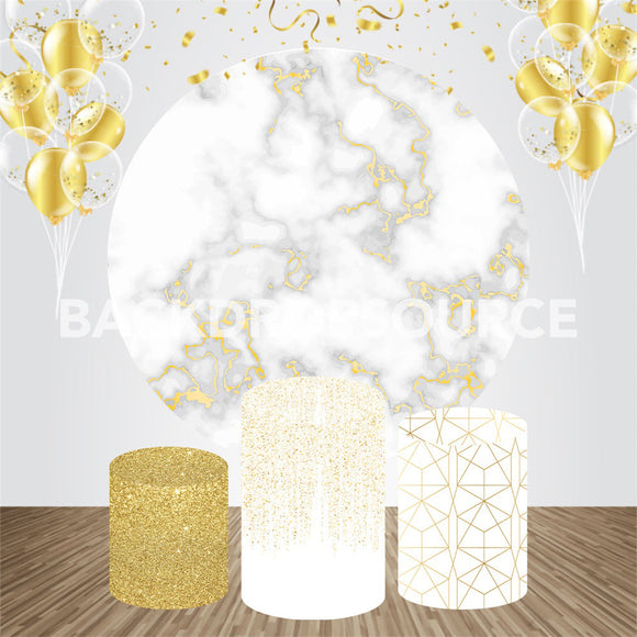 White Glitter Event Party Round Backdrop Kit - Backdropsource