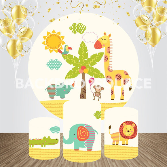 Comic Animals Themed Birthday Event Party Round Backdrop Kit - Backdropsource