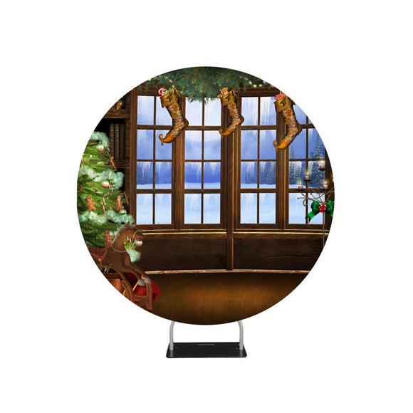 Snowy Outview Photo Christmas Backdrop Circle backdrop stand - Backdropsource