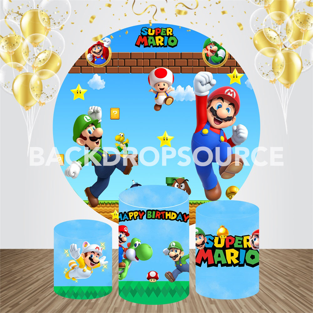 Super Mario Event Party Round Backdrop Kit - Backdropsource
